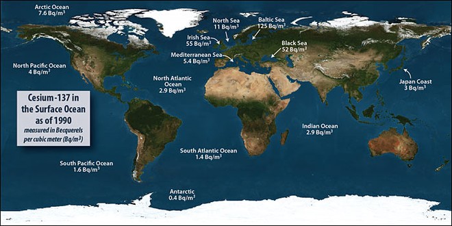 The background level of radiation in oceans and seas varies around the globe © Woods Hole Oceanographic Institution (WHOI) http://www.whoi.edu/
